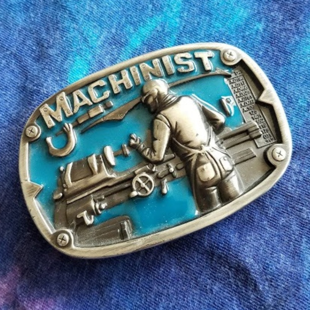 Machinist Machinery Belt Buckle, Blue